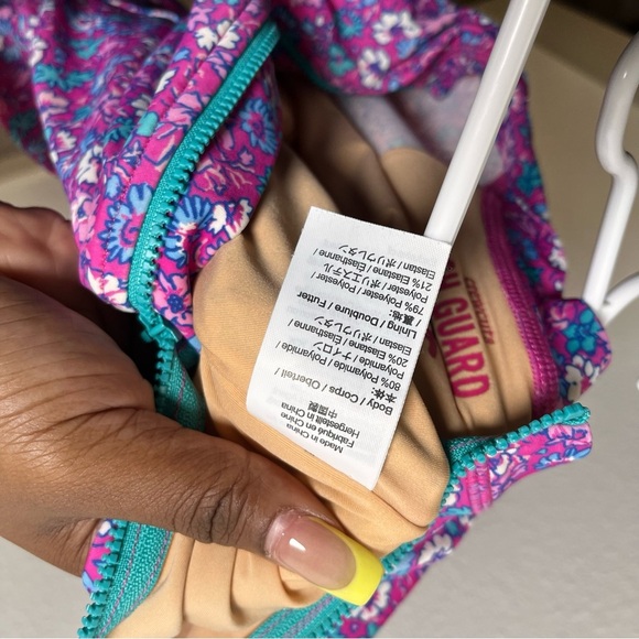 Crewcuts J. Crew‎ Girls Rash Guard One Piece Swim 6-7 Purple Floral UPF 50 Beach - Picture 9 of 10